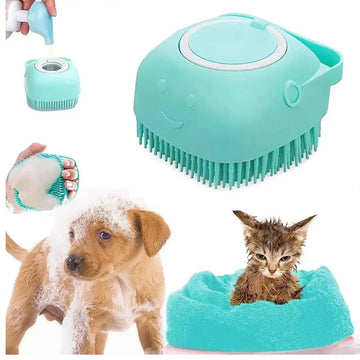 Silicone Dog Cat Shower Brush Pet Shampoo Dispenser Massager